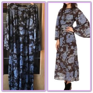 Free People Melrose Floral Print Maxi Dress Bell Long Sleeve (Dead Stock)